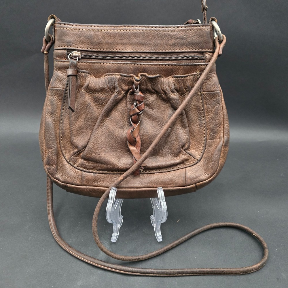 FOSSIL Small Brown Leather Crossbody Swingpack Purse w/ Cinched Pocket